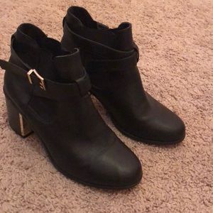 Gold buckle black booties